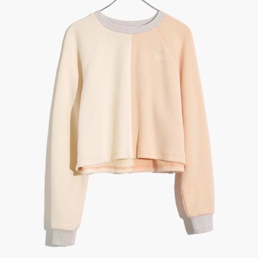 MADEWELL Sweatershirt the MLW Airterry Colorblock Crop in Peach and Cream Small
